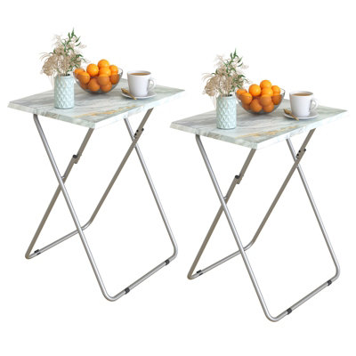 Huhote Folding Snack Table Small Spaces Side Table End Table Coffee Table Beside Table Outdoor Living Room Grey Marble 2Pcs from B&Q