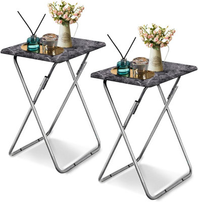Huhote Folding Snack Table Small Spaces Side Table End Table Coffee Table Beside Table Outdoor Living Room Dark Marble Finish 2Pcs from B&Q