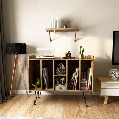 B&Q -  Three Tier Brown Vinyl Record Storage End Table Turntable Stand And Holder For 200 Albums Record Player Stand For Home