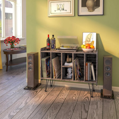 B&Q -  Three Tier Grey Vinyl Record Storage End Table Turntable Stand And Holder For 200 Albums Record Player Stand For Home
