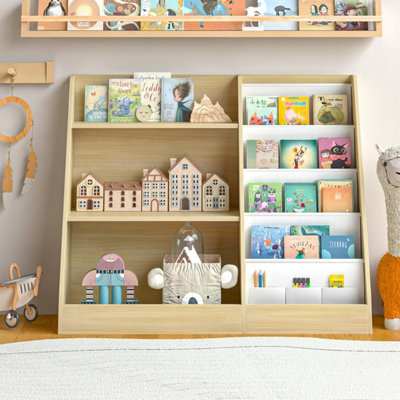 Huhote Wooden Kids Bookcase Storage Shelf Toy Organizer Cabinet For Bedroom Playroom Bookshelf Storage Book Rack Oak from B&Q