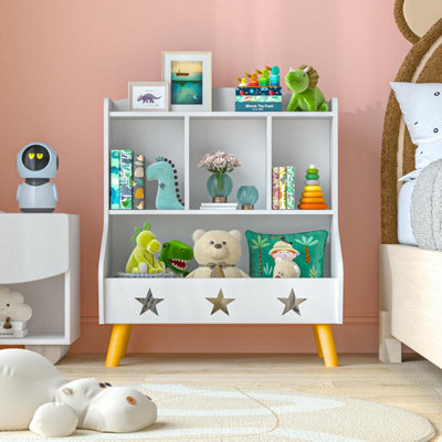 Huhote Three Compartment Wooden Kids Bookcase And Toy Storage Organiser Cabinet For Bedroom Playroom Bookshelf Book Rack White from B&Q