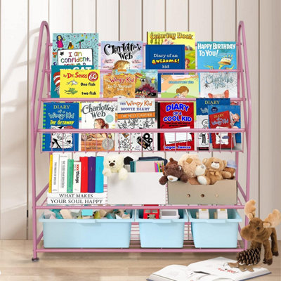 Huhote Pink Childrens Bookcase Bookshelf Book Rack Book And Toy Storage Organiser Display Stand For Bedroom Playroom from B&Q
