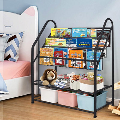 Huhote Black Childrens Bookcase Bookshelf Book Rack Book And Toy Storage Organiser Display Stand For Bedroom Playroom from B&Q