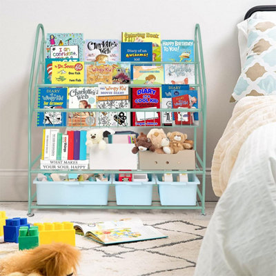 Huhote Green Childrens Bookcase Bookshelf Book Rack Book And Toy Storage Organiser Display Stand For Bedroom Playroom from B&Q