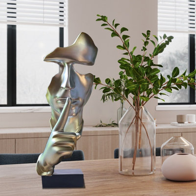 B&Q -  Silver Resin Abstract Thinker Ponder Sculpture Statue Modern For Home Office Art Sculpture Table Ornament Home Decor