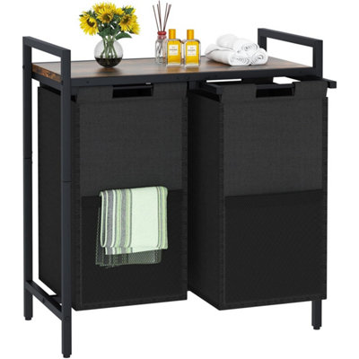 Huhote Unisex Black Metal Frame Compartment Laundry Sorter Basket Removable Oxford Bags In Size 2 - Image 2