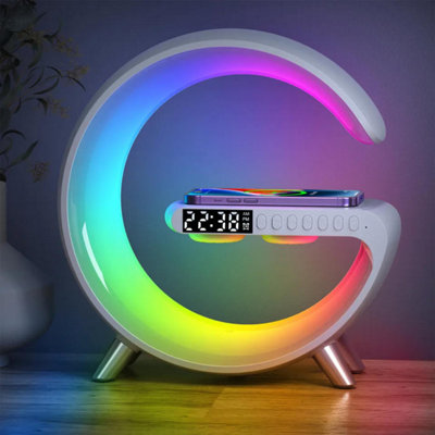 Blue Chilli Wireless Charging Station 15W With Led Mood Light Bluetooth Speaker Alarm Clock 5-In-1 White from B&Q