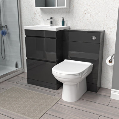 Nes Home Dark Grey Freestanding 500mm 2 Drawers VanityWc Unit & Btw Toilet from B&Q