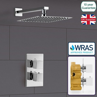 Nes Home Lotus Square Concealed Thermostatic Mixer Tap 200mm Slim Shower Head from B&Q
