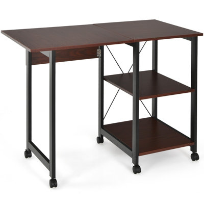 Costway Folding Computer Desk W/2-Tier Storage Shelves