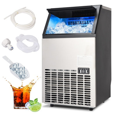 B&Q -  50Kg/24H Ice Maker Commercial Ice Cube Making Machine Self-Cleaning Home Office