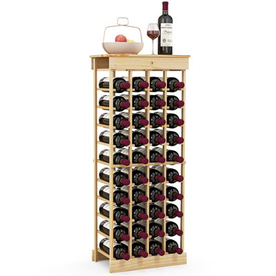 Costway 40-Bottle Freestanding Wine Rack Natural Wood Wine Display Shelves W/ Tabletop from B&Q