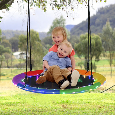 Costway 100Cm Flying Saucer Tree Swing 8 Light Modes Hanging Round Swing 300Kg Capacity
