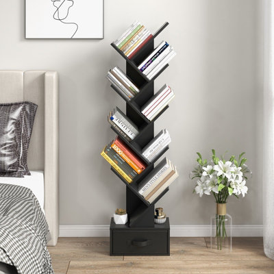 B&Q -  10 Tiers Bookshelf Display Bookcase Tree Shaped Storage Rack Shelves With Drawer
