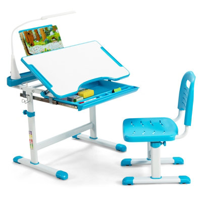 B&Q -  Height Adjustable Kids Study Table And Chair Set W/book Stand & Led Light