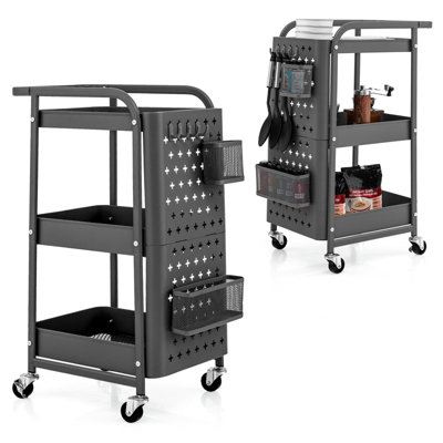 B&Q -  3-Tier Rolling Cart Kitchen Storage Trolley Mobile Metal Utility Cart