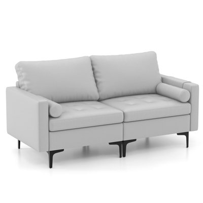B&Q -  Modern Loveseat 2-Seater Sofa Couch W/ Thick Cushion & 2 Bolsters