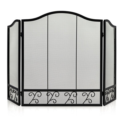 Costway 3-Panel Fireplace Screen Folding Decorative Spark Guard Freestanding Safe Fence