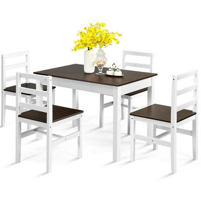 Costway 5Pcs Wooden Dining Table & Chair Set Breakfast Kitchen Furniture Dining Room Set