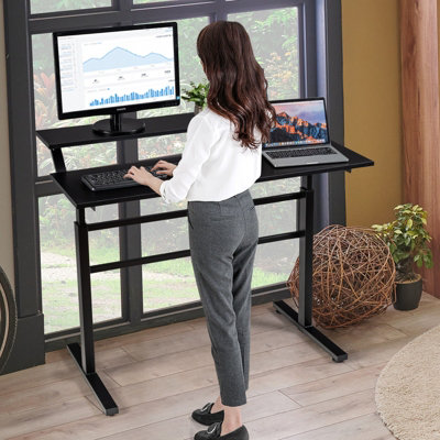 Costway 2-Tier Standing Computer Desk Sit To Stand Workstation Ergonomic Computer Table Black from B&Q