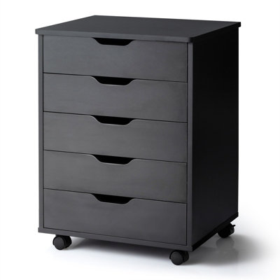 B&Q -  5 Drawer Rolling Storage Cabinet Mobile Chest Of Drawers Wooden Dresser Organizer Black