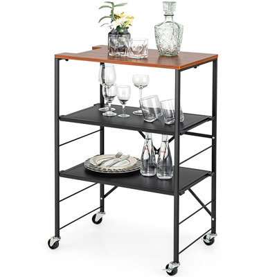 Costway 3-Tier Storage Shelves Foldable Utility Cart Rolling Serving Trolley W/ Adjustable Shelves & Lockable Casters from B&Q