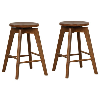 Costway Set Of 2 Bar Stools Wood Counter Height Chair 360 Swivel Kitchen Seat Backless