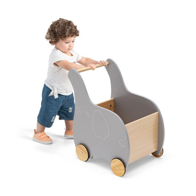 Costway Wooden Baby Walker 2 In 1 Kids Push Along Toy Cart With Storage Chest 4 Wheels