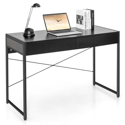 Costway Computer Desk Wooden Pc Laptop Table Writing Workstation With 2 Drawers