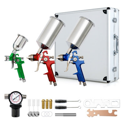 Costway 3Pcs Hvlp Air Spray Gun Vehicle Sprayguns Auto Paint W/carrying Case