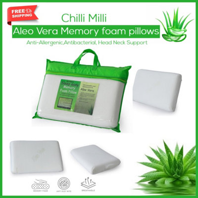 CHILIMILII Aloe Vera Pillow Memory Foam Filled Anti-Allergenic Orthopedic Head Neck Support With Removable Zipped Cover from B&Q