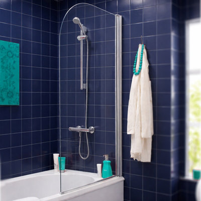 B&Q -  Chrome 800mm Frameless Curved Pivot Bath Shower Screen Door