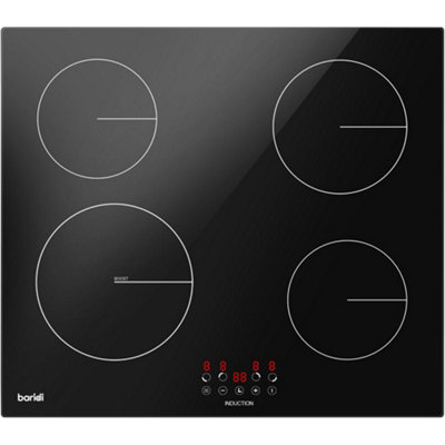 60cm 6800W 4 Zone Electric Induction Hob - Black Glass Touch Control Flush