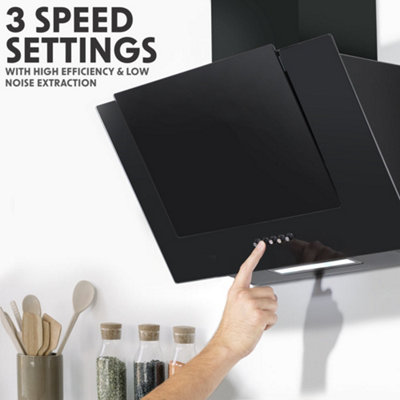 60cm Angled Black Glass Cooker Hood & Carbon Air Filters Kitchen Extractor Fan - 7