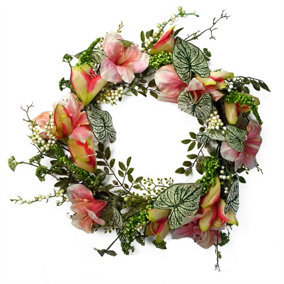 60cm Artificial Pink Lily Wreath