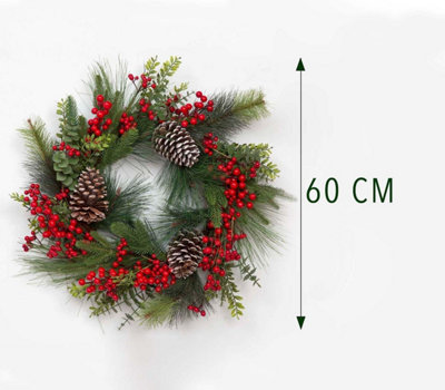 60cm B/O Pre lit Berry and Cone Wreath with 50 WW Leds