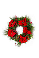 60cm B/O Pre lit Red Poinsettia Wreath with 50 WW Leds