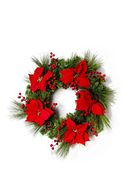 60cm B/O Pre lit Red Poinsettia Wreath with 50 WW Leds