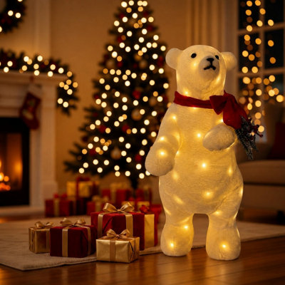 60cm Battery Operated 50 LED Light Up Polar Bear Christmas Decoration ...