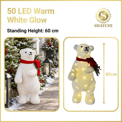 60cm Battery Operated 50 LED Light Up Polar Bear Christmas Decoration ...