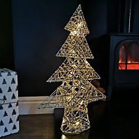 60cm Battery Operated Gold Woven Christmas Tree with White LEDs