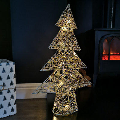 60cm Battery Operated Gold Woven Christmas Tree with White LEDs DIY
