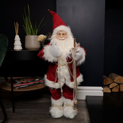 60cm Battery Operated Red Standing Light up Santa Claus with Brown