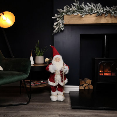 60cm Battery Operated Red Standing Light up Santa Claus with Brown