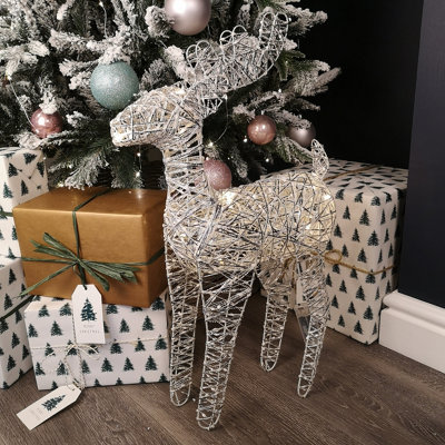 60cm Battery Operated Silver Woven Reindeer Christmas Decoration with 20 Warm White LEDs Price Comparisons | Compare The Build