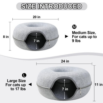 60CM Cats Tunnel Natural Felt Pet Cat Cave Bed Nest Round House Donut Interactive Toy Toy Size L Pink (Paw)