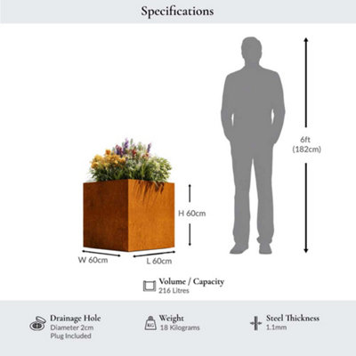 60cm Corten Steel Cube Planter - Pre-Rusted