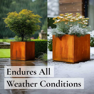 60cm Corten Steel Cube Planter - Pre-Rusted