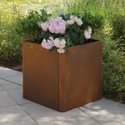 60cm Corten Steel Cube Planter with Rounded Corners - 5